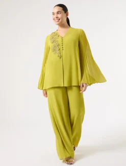 Pantaloni ampi in georgette - VERDE OLIVA