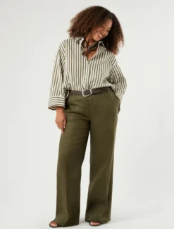 Pantaloni ampi in puro lino - VERDE KAKI