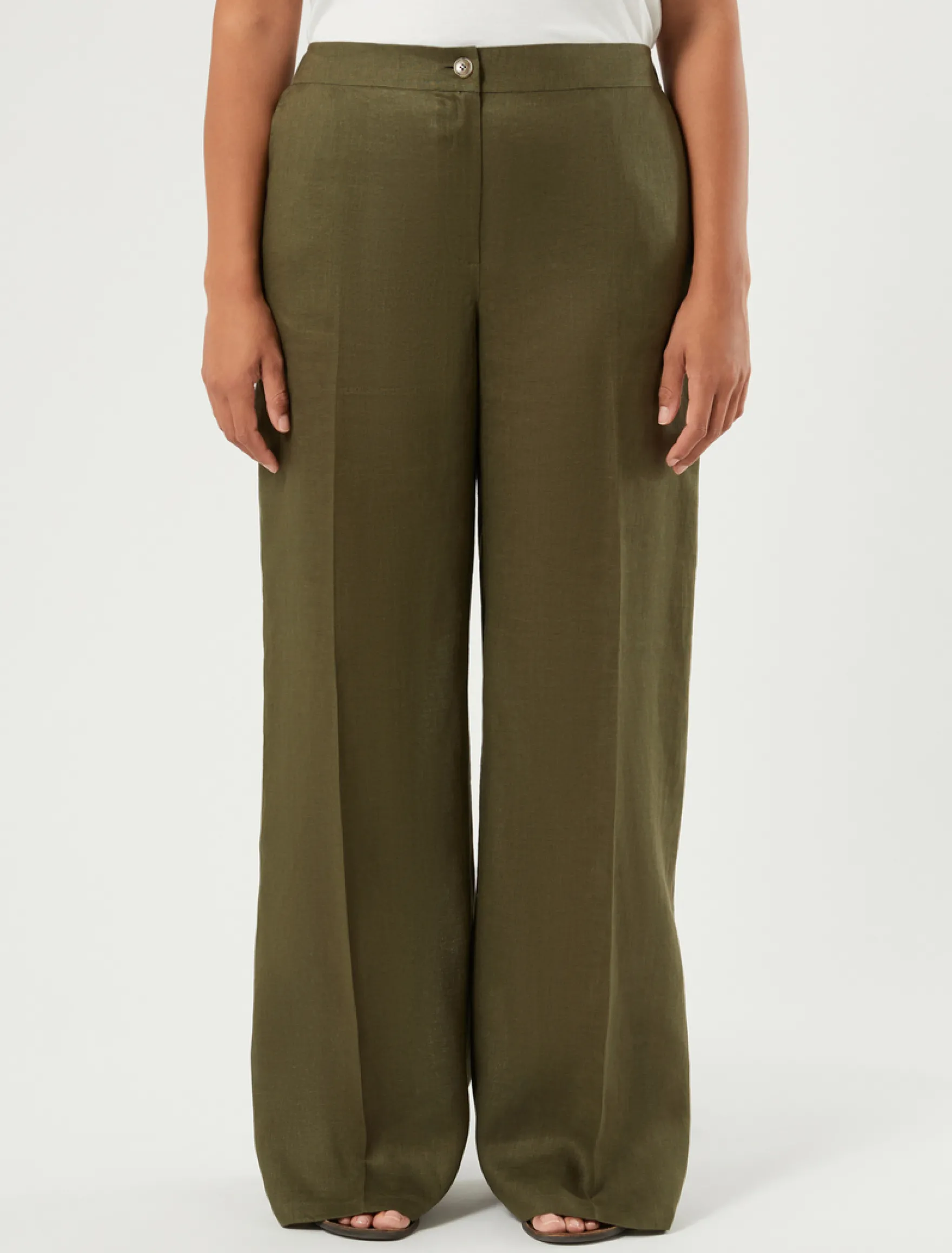 Pantaloni ampi in puro lino - VERDE KAKI