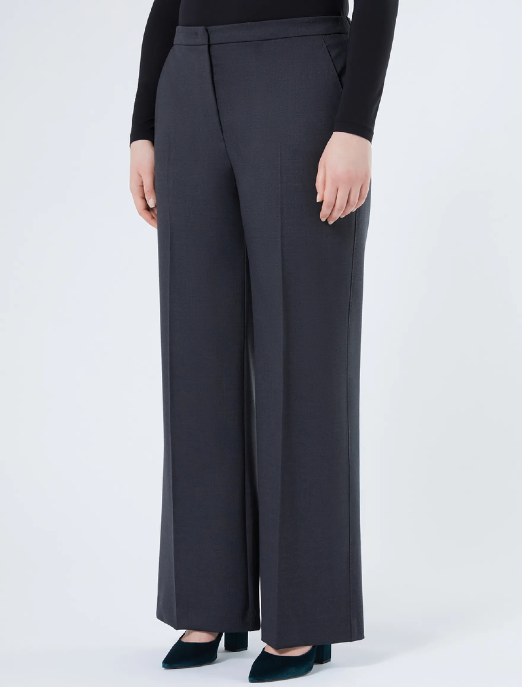 Pantaloni ampi in tela di pura lana - ANTRACITE