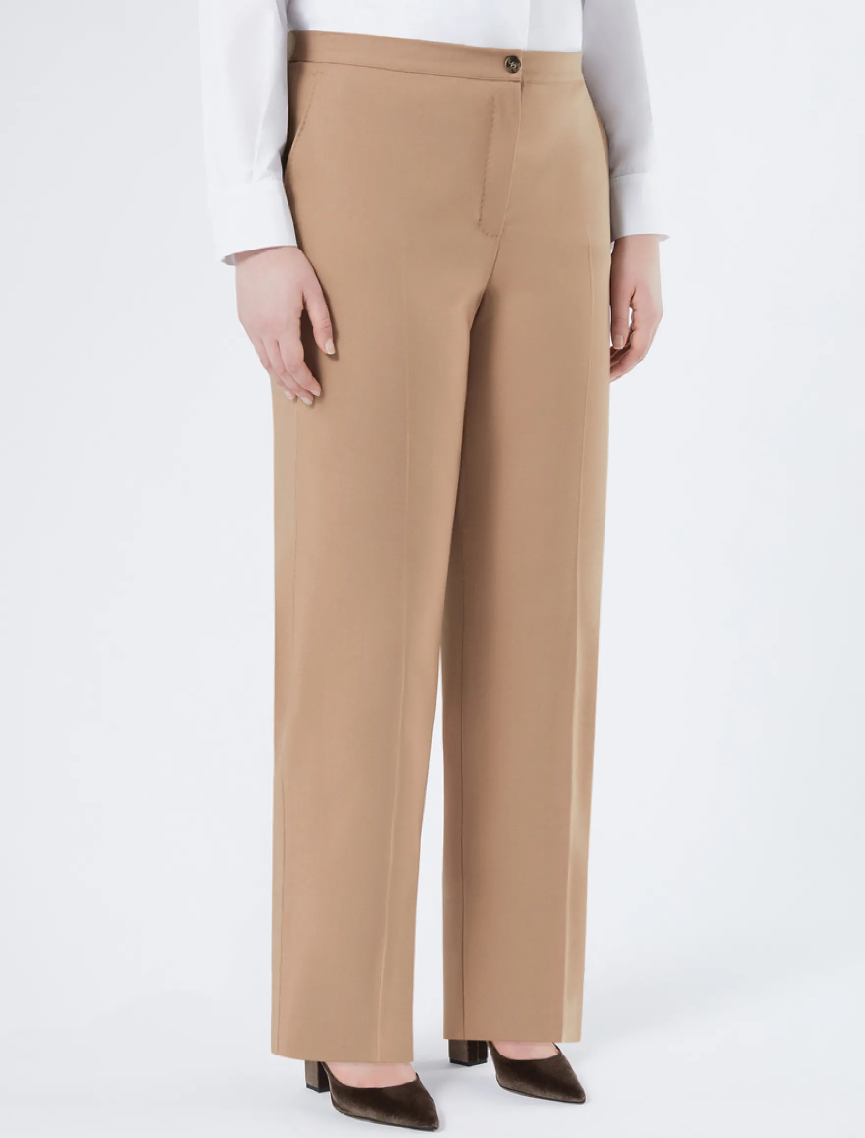 Pantaloni ampi in tela di pura lana - CAMMELLO