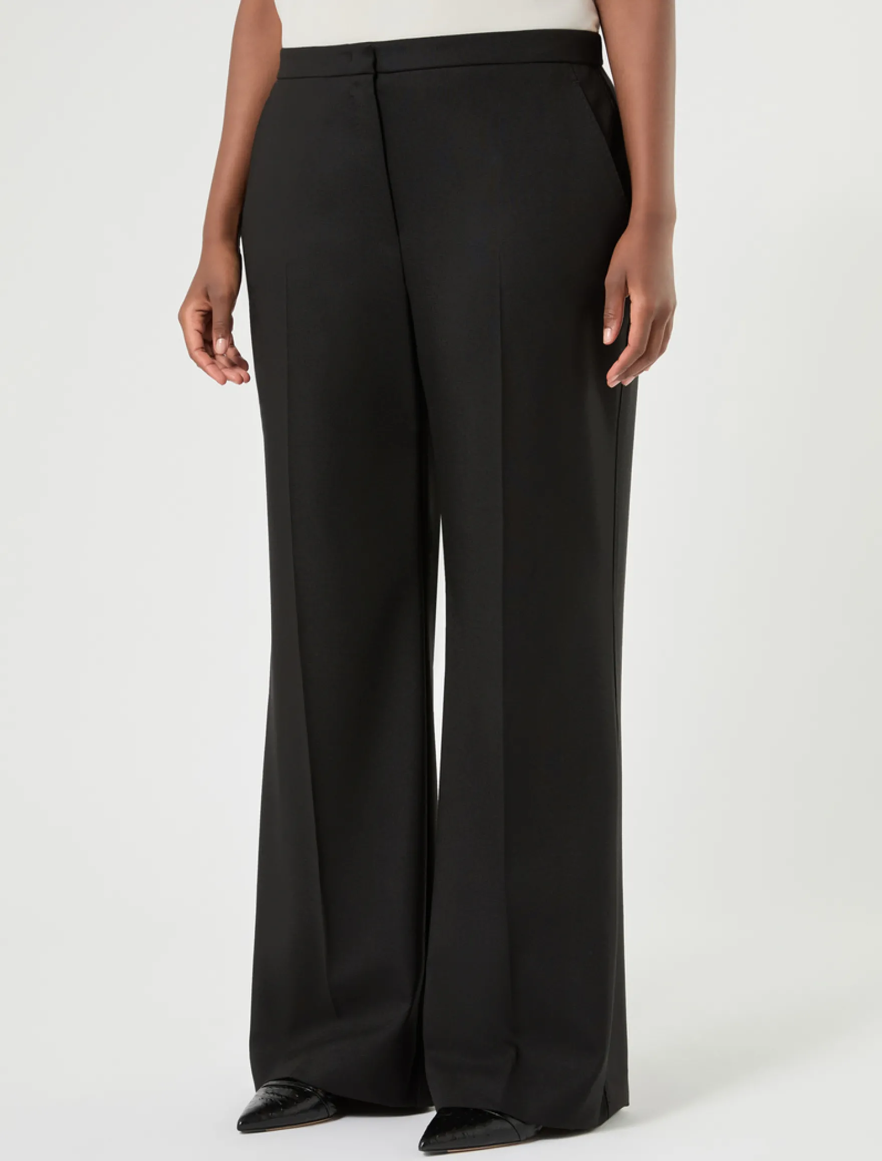 Pantaloni ampi in tela di pura lana - NERO