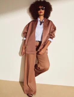 Pantaloni ampi in twill fluido - CARAMELLO