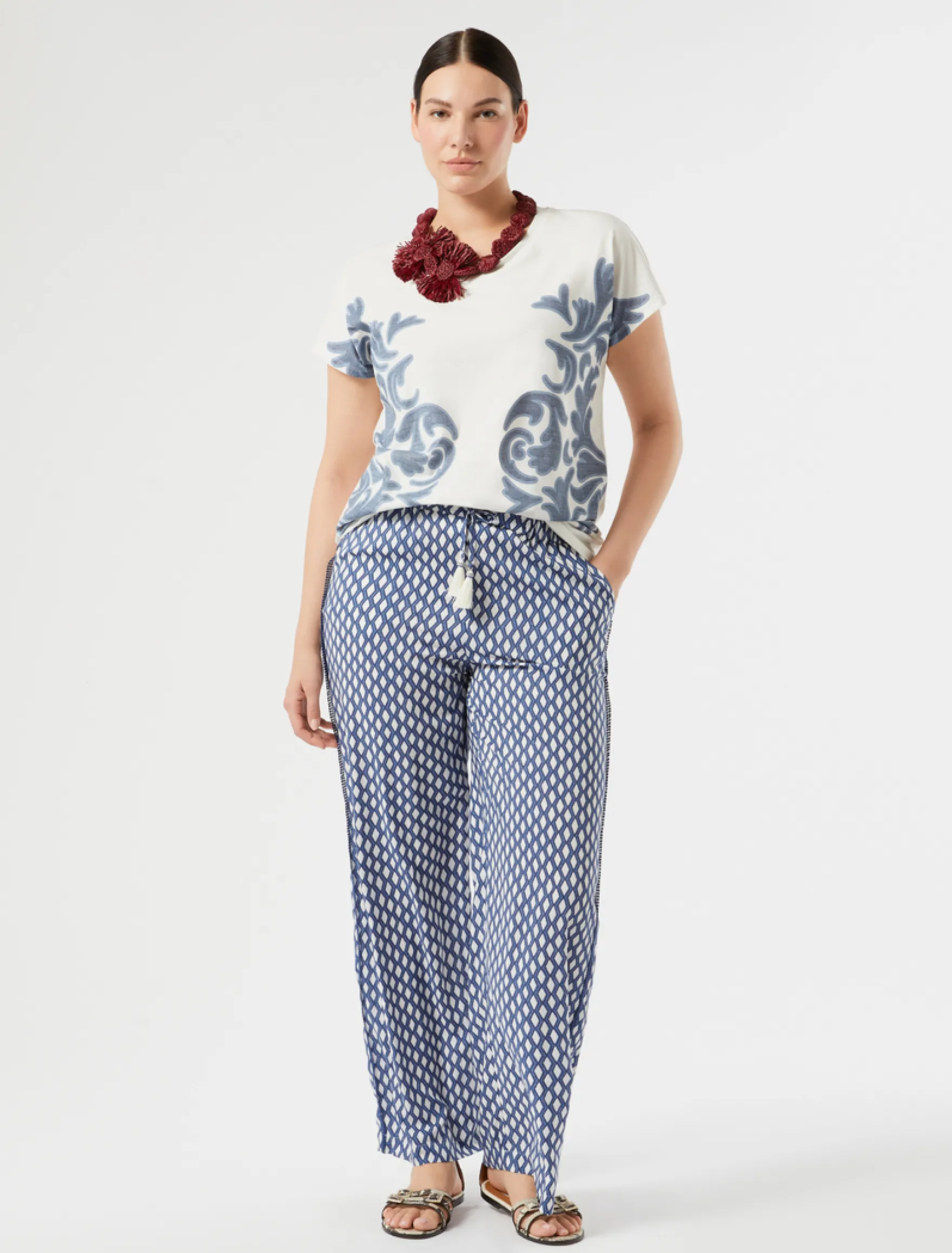 Pantaloni ampi in viscosa - BIANCO