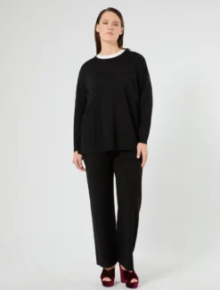 Pantaloni ampi in viscosa stretch - NERO