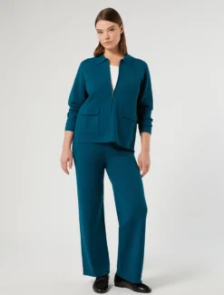 Pantaloni ampi in viscosa stretch - PETROLIO