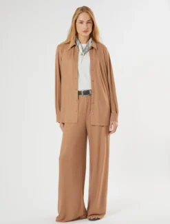 Pantaloni a palazzo in jersey - CARAMELLO