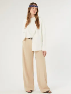 Pantaloni a palazzo in scuba crêpe stretch - BEIGE