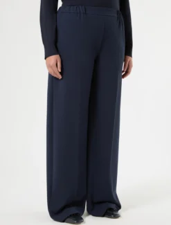 Pantaloni a palazzo in scuba crêpe stretch - BLU NOTTE