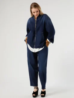 Pantaloni baggy in felpa denim - BLU MARINO