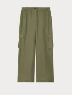 Pantaloni cargo in habotai di seta - VERDE OLIVA