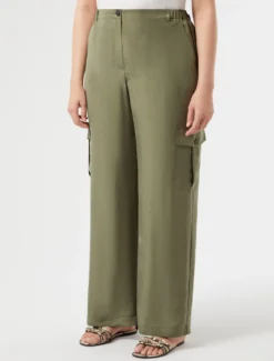 Pantaloni cargo in habotai di seta - VERDE OLIVA