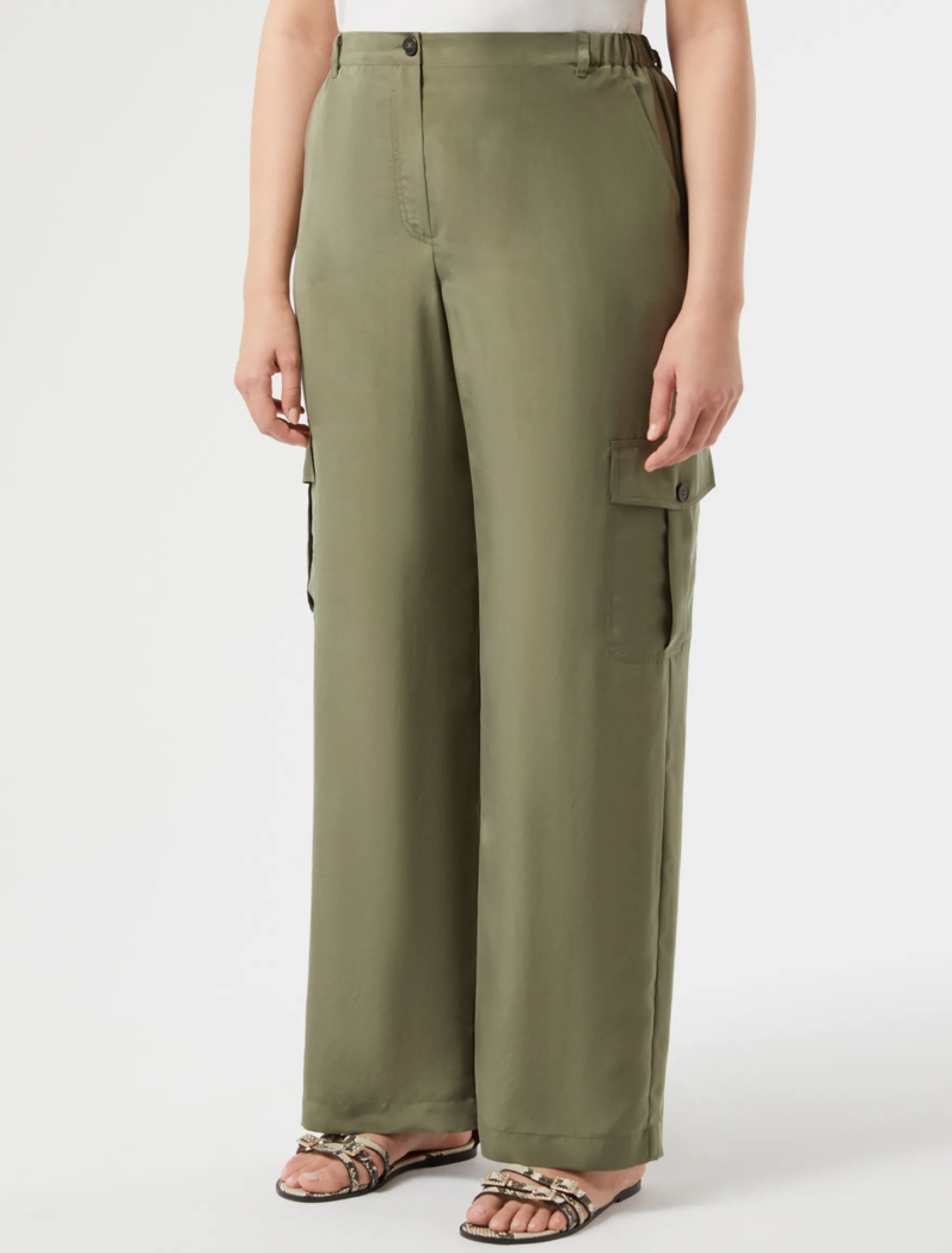 Pantaloni cargo in habotai di seta - VERDE OLIVA