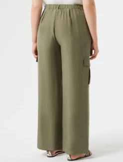 Pantaloni cargo in habotai di seta - VERDE OLIVA