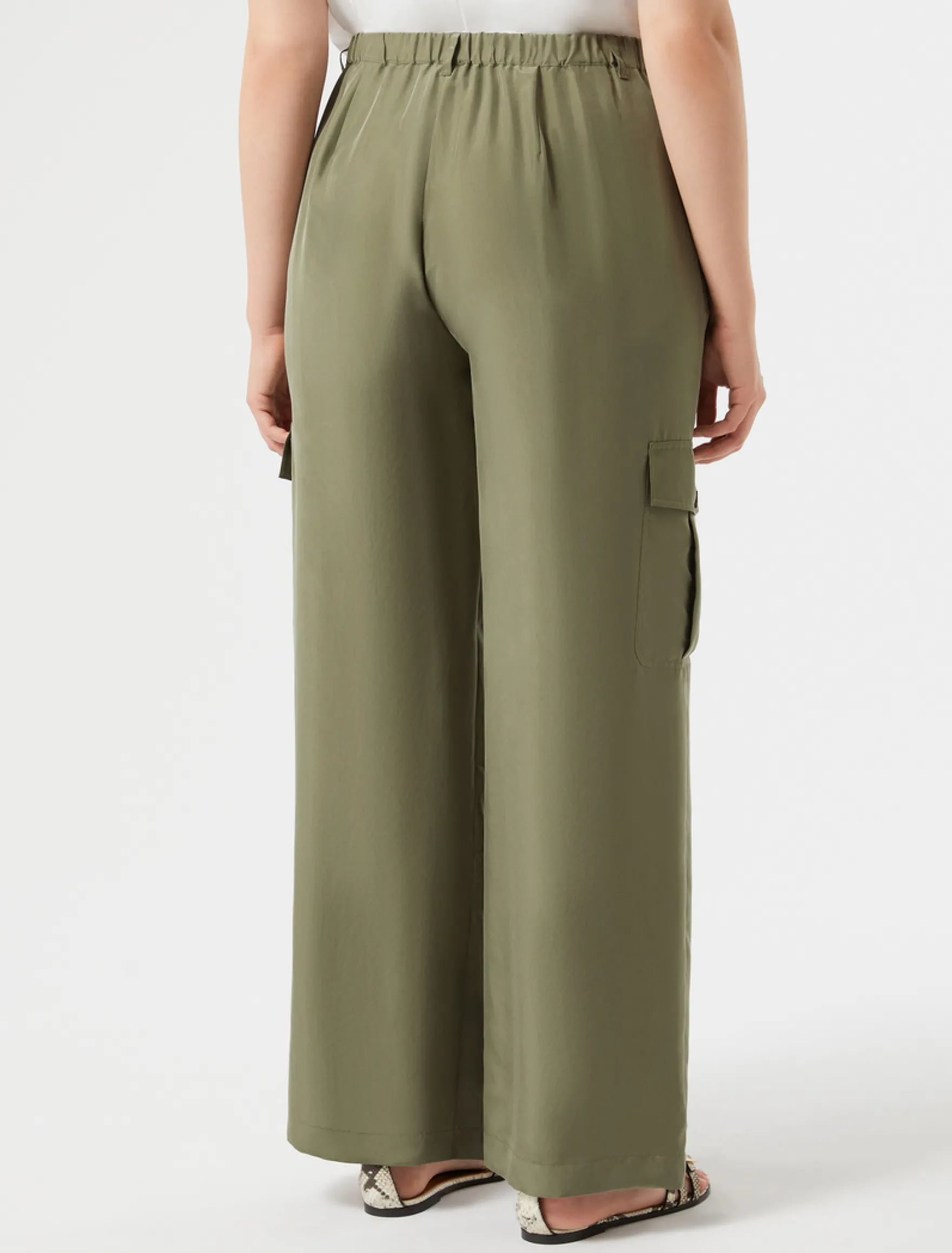 Pantaloni cargo in habotai di seta - VERDE OLIVA
