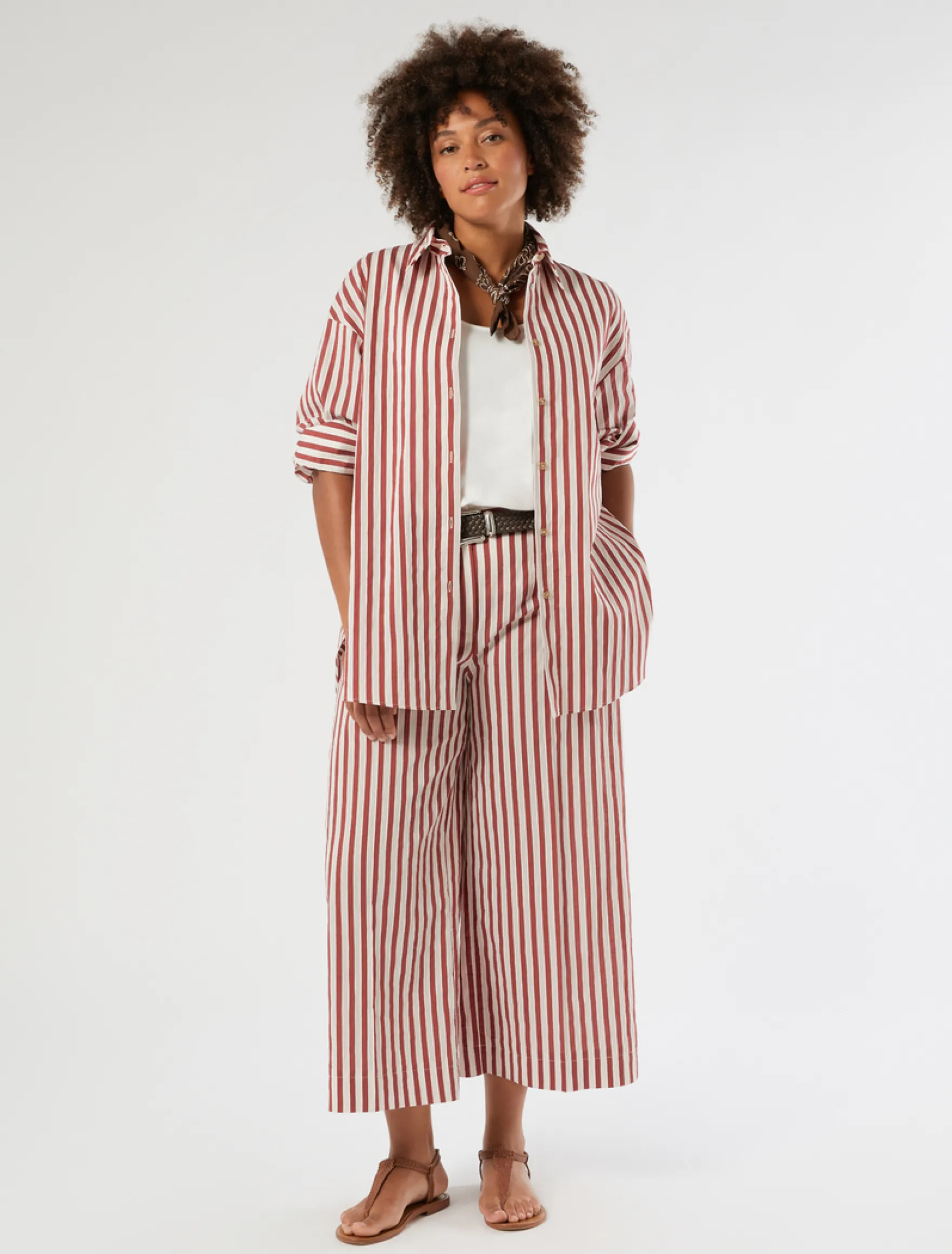 Pantaloni cropped in cotone e nylon - BORDEAUX