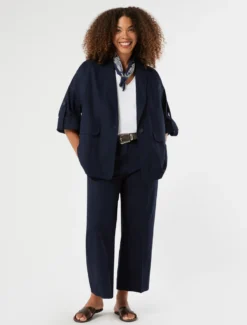 Pantaloni cropped in gabardina di cotone - BLU MARINO
