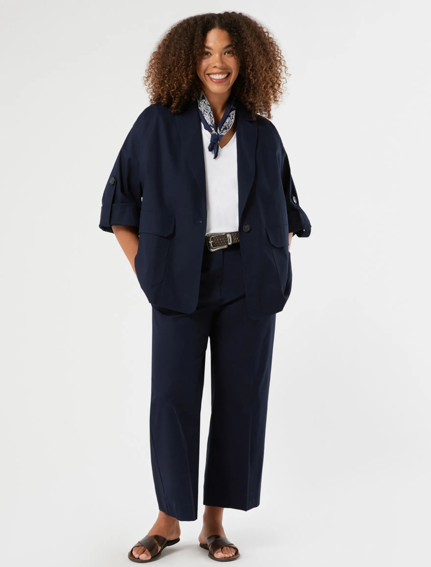 Pantaloni cropped in gabardina di cotone - BLU MARINO