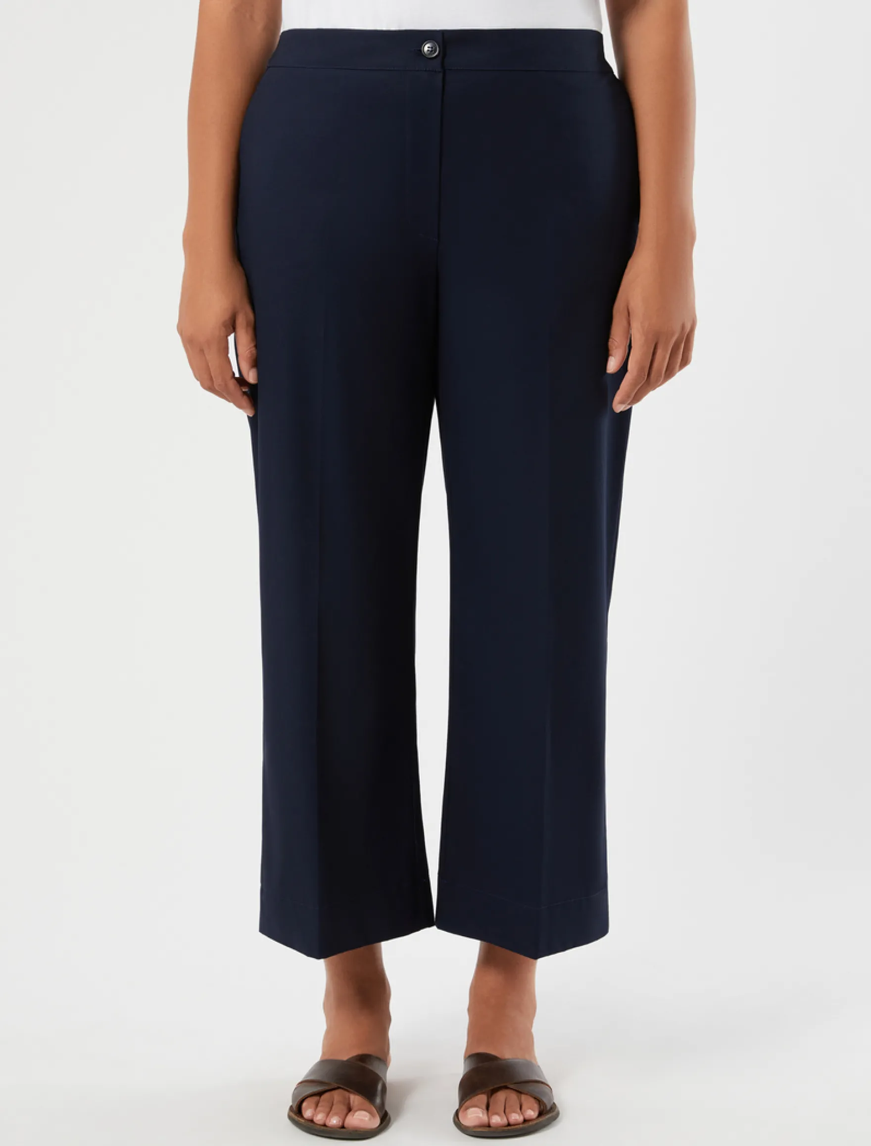 Pantaloni cropped in gabardina di cotone - BLU MARINO