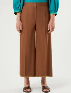 Pantaloni cropped in popeline di cotone - MARRONE