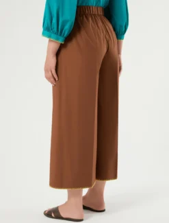 Pantaloni cropped in popeline di cotone - MARRONE