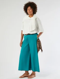 Pantaloni cropped in popeline di cotone - PETROLIO