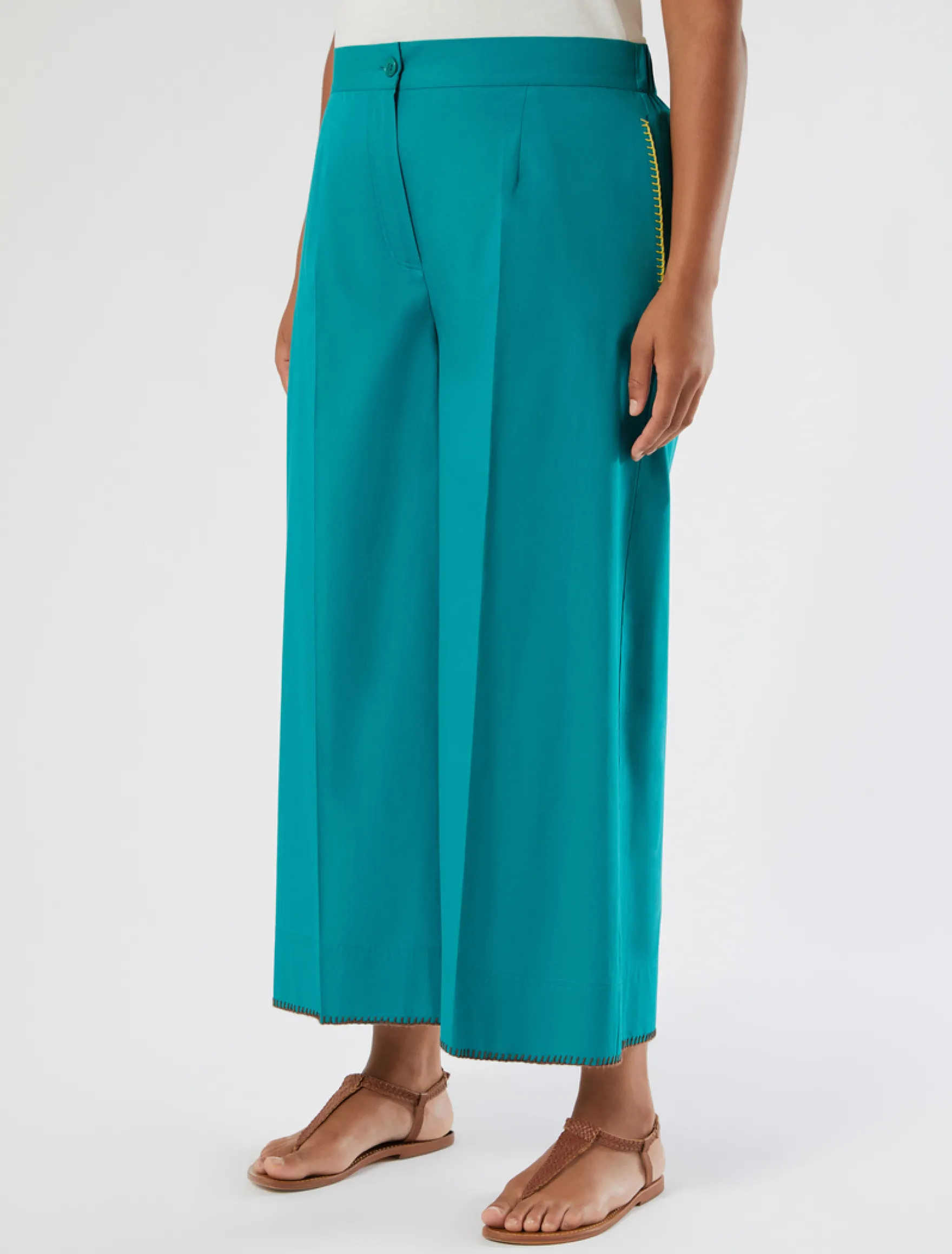 Pantaloni cropped in popeline di cotone - PETROLIO