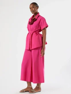 Pantaloni cropped in tela di cotone - FUXIA