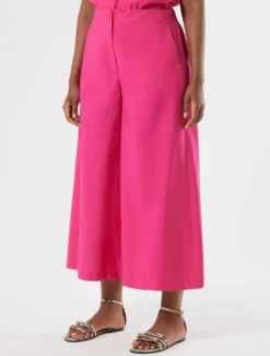 Pantaloni cropped in tela di cotone - FUXIA