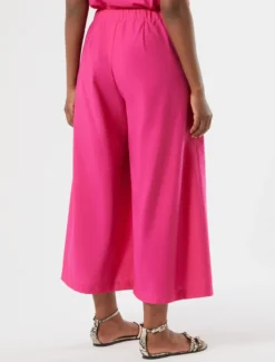 Pantaloni cropped in tela di cotone - FUXIA