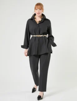 Pantaloni dritti in tela di pura lana - ANTRACITE