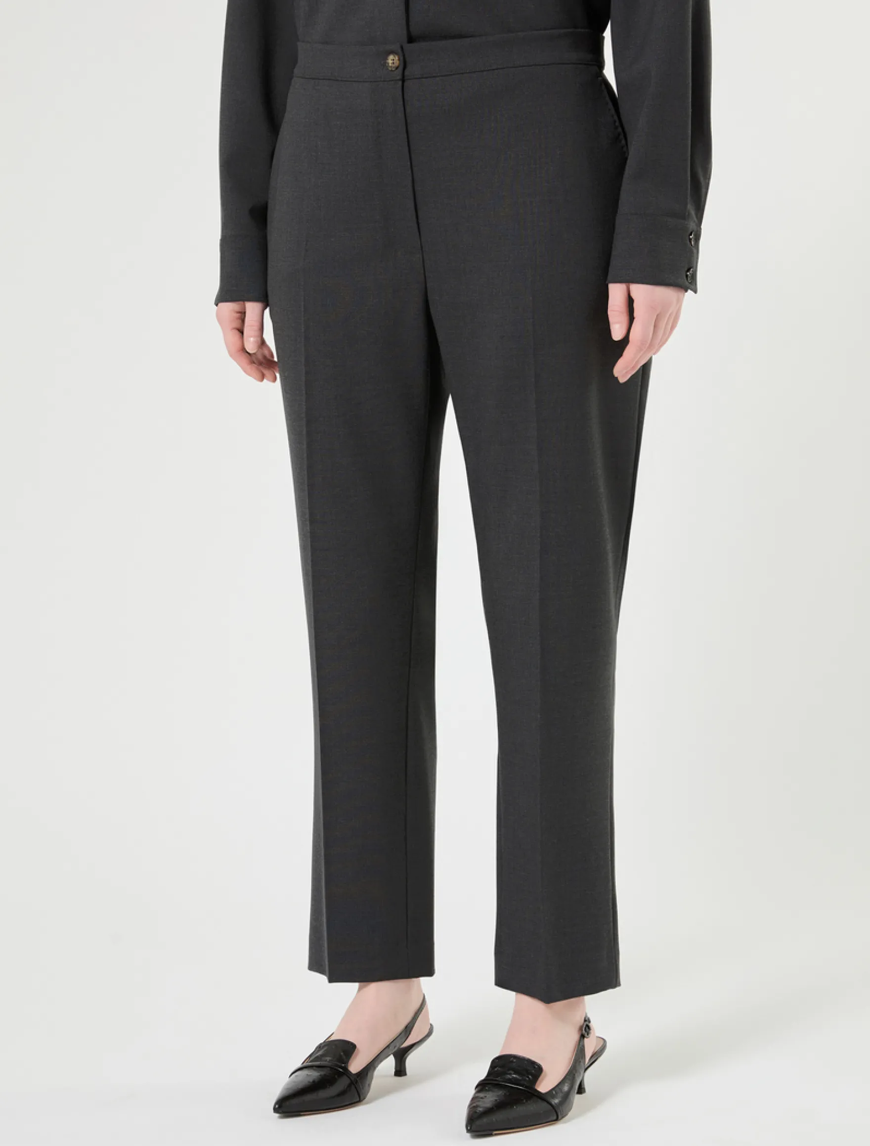Pantaloni dritti in tela di pura lana - ANTRACITE