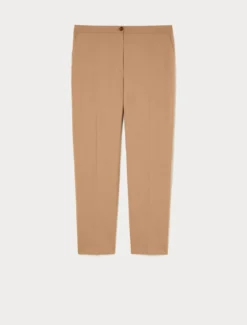 Pantaloni dritti in tela di pura lana - CAMMELLO
