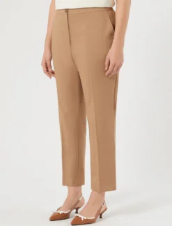 Pantaloni dritti in tela di pura lana - CAMMELLO