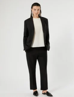 Pantaloni dritti in tela di pura lana - NERO