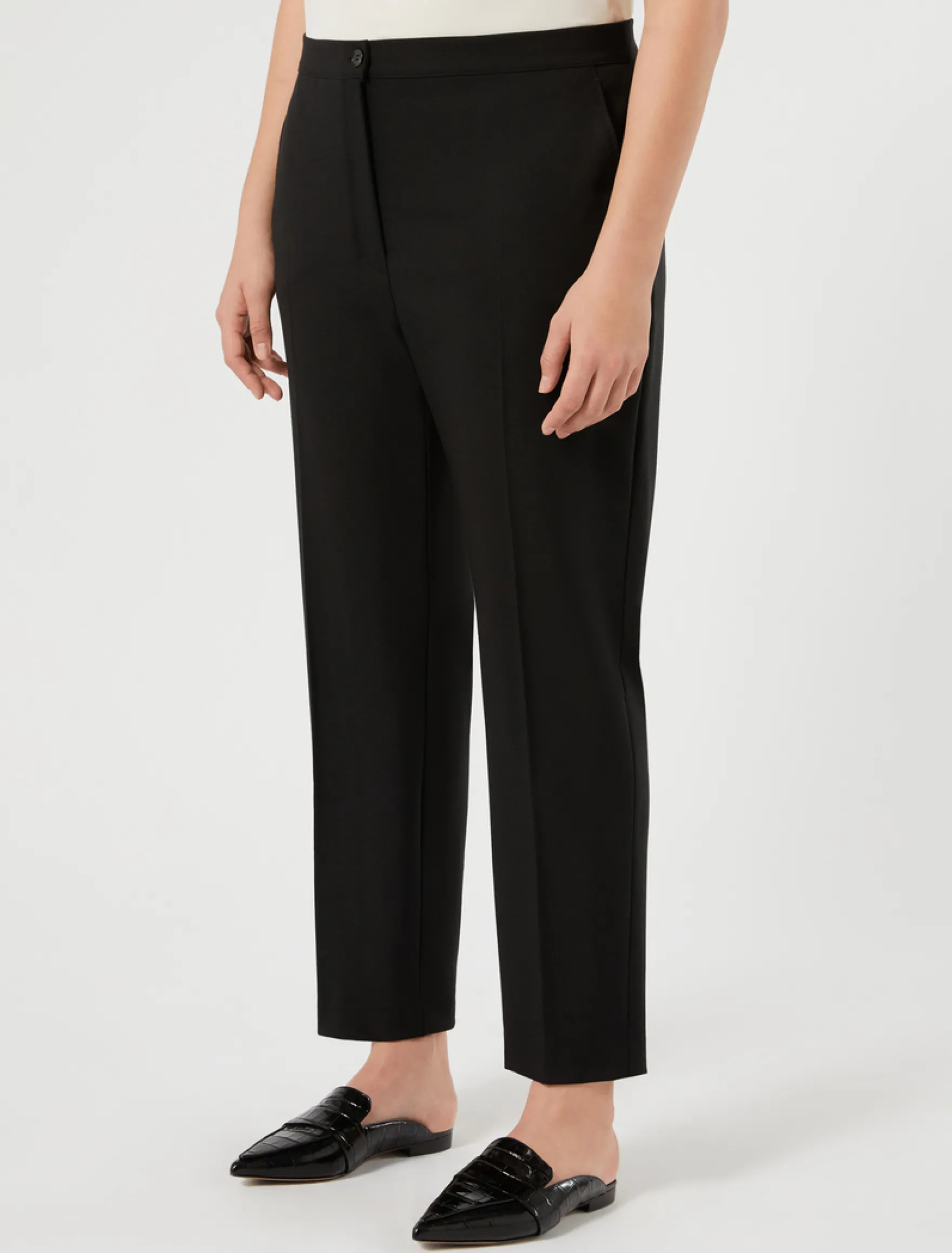 Pantaloni dritti in tela di pura lana - NERO