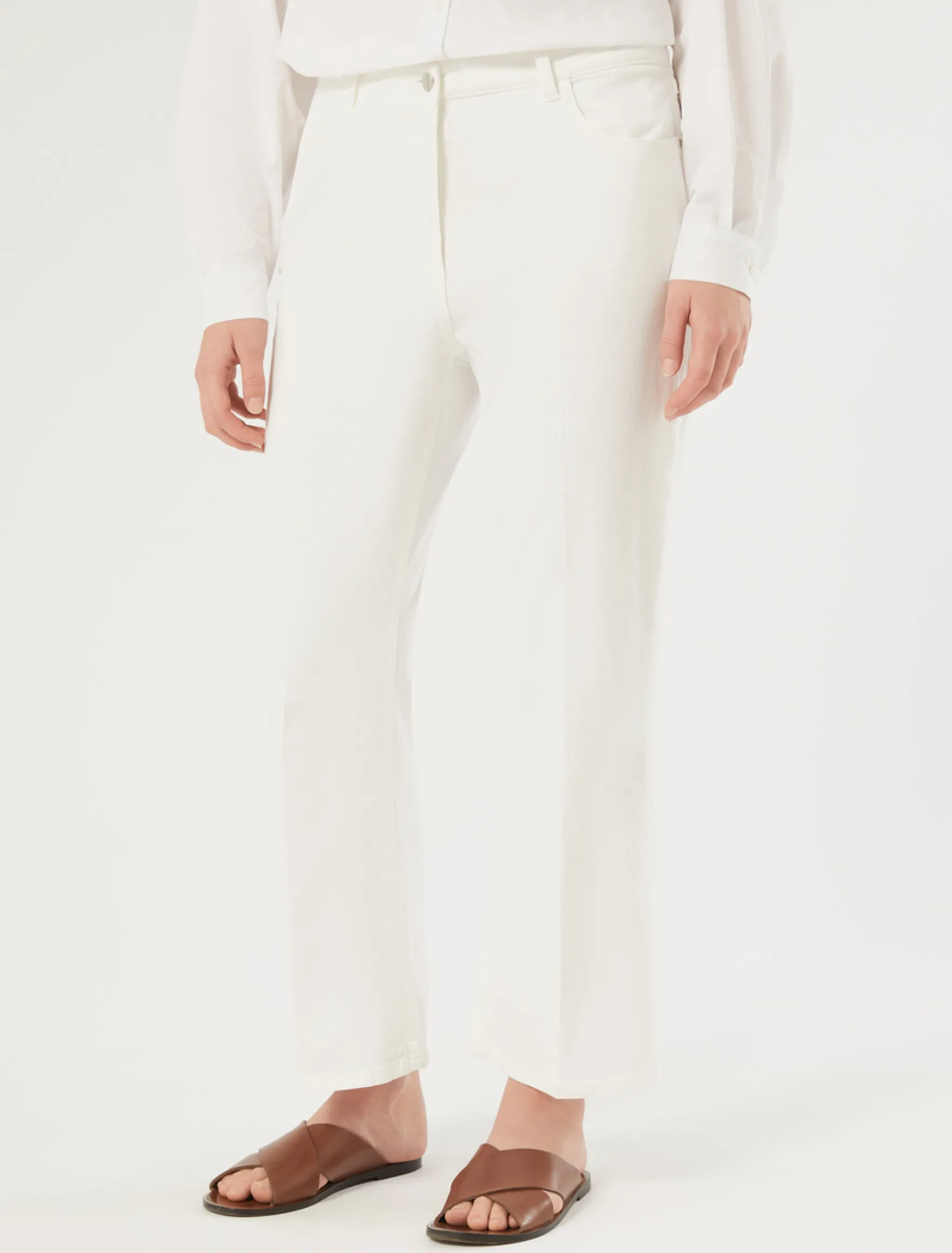 Pantaloni flare in drill di cotone - BIANCO