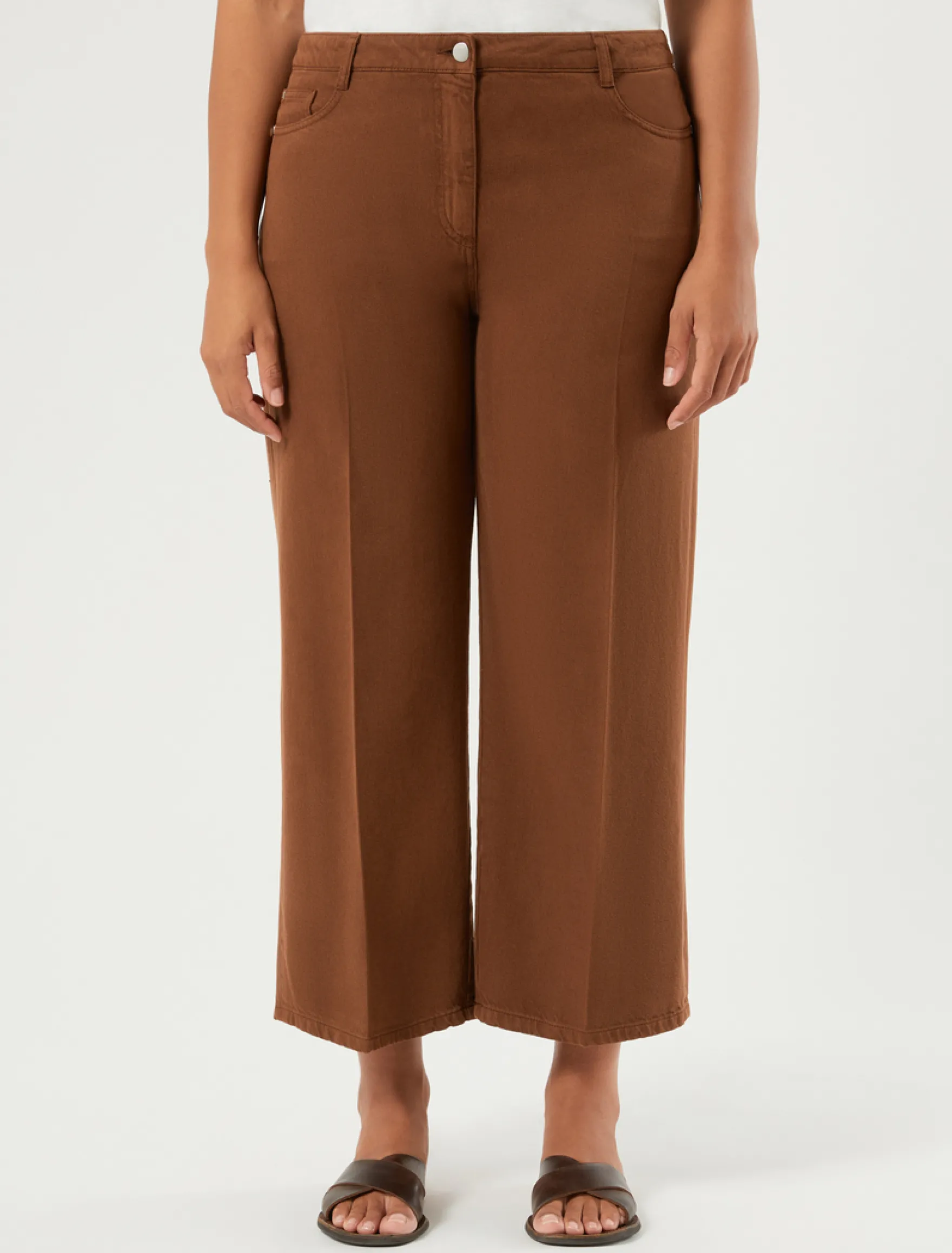 Pantaloni in bull di tencel - MARRONE