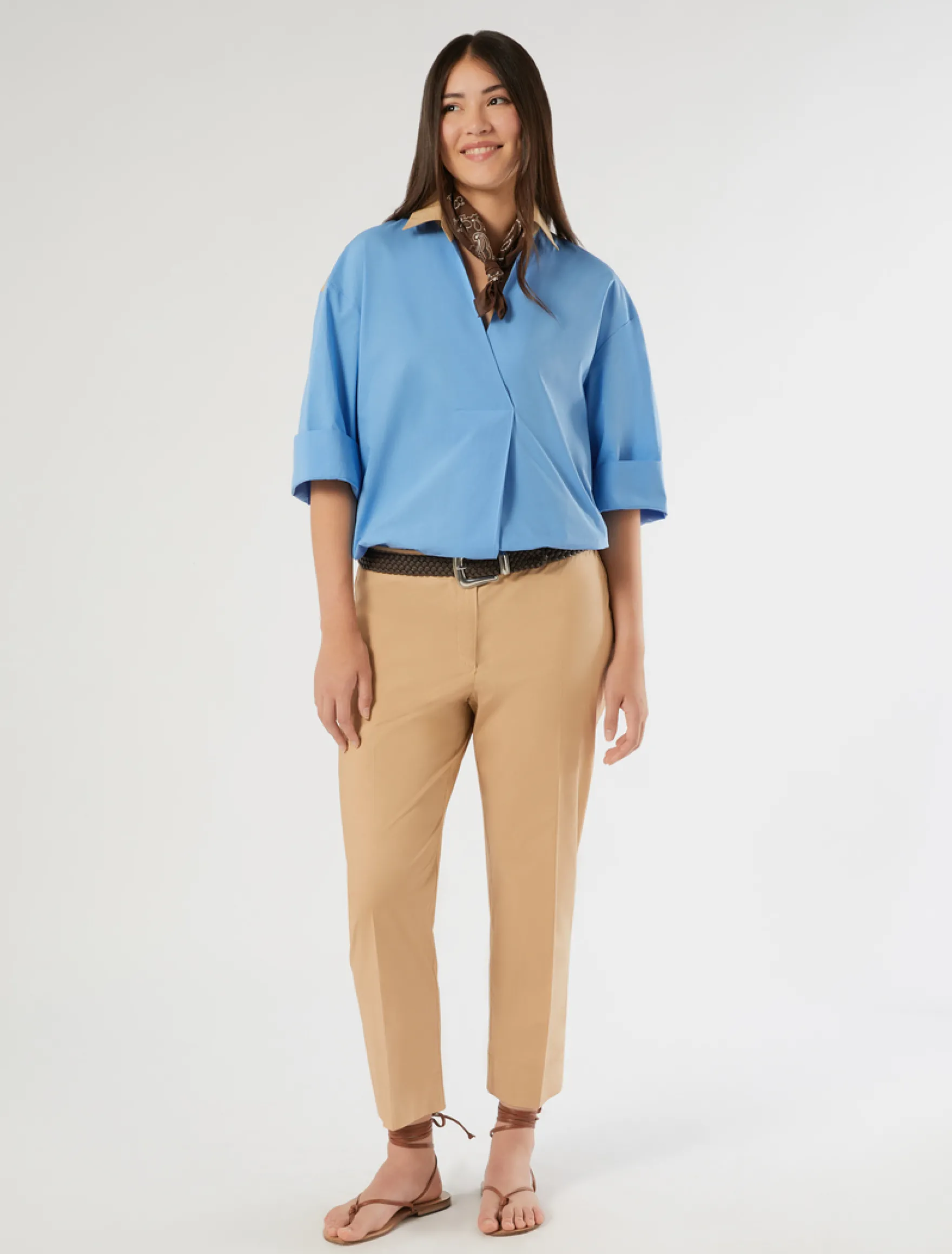 Pantaloni in cotone stretch - BEIGE