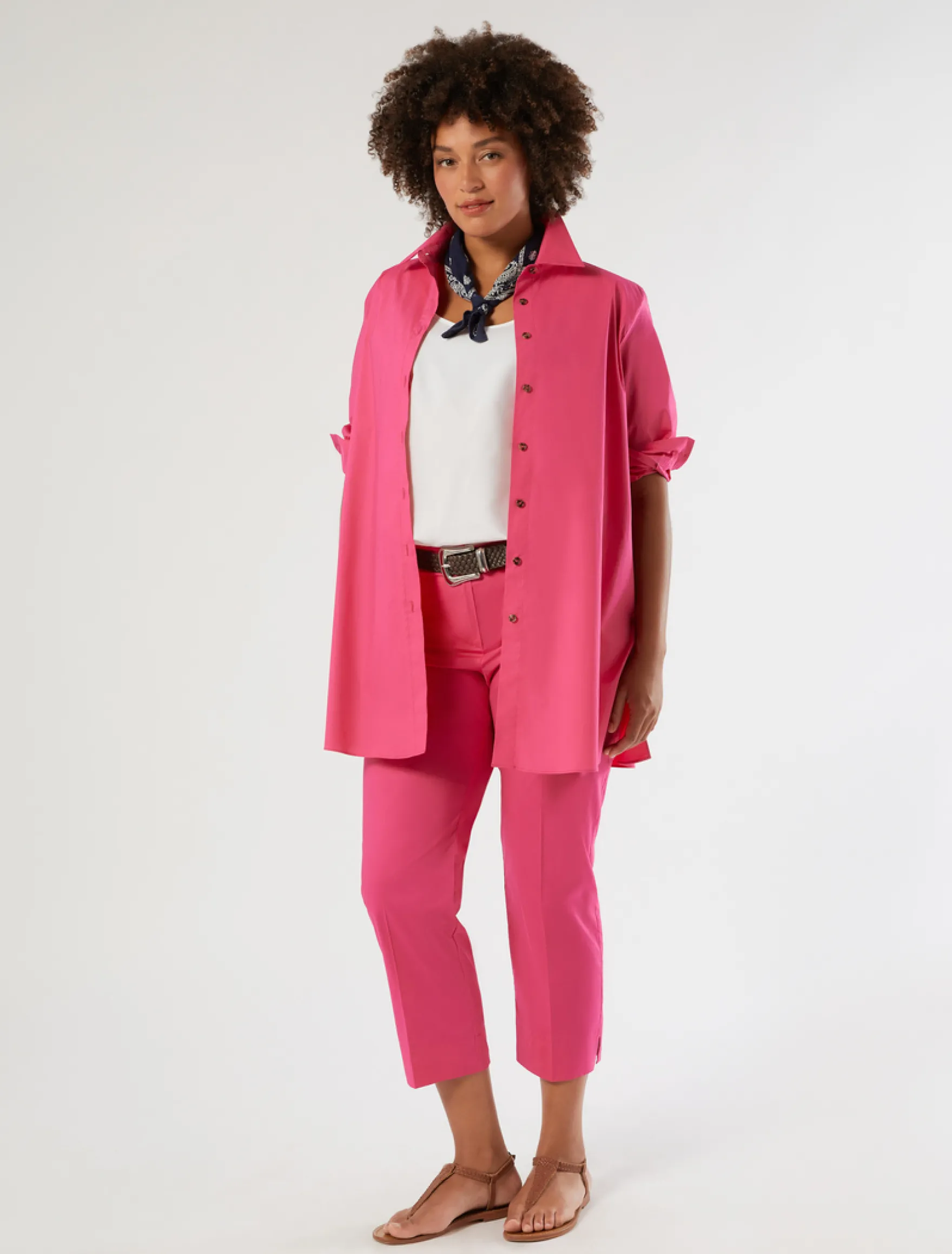Pantaloni in cotone stretch - FUXIA