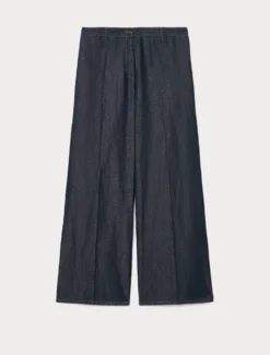 Pantaloni in denim di cotone e lino - BLU