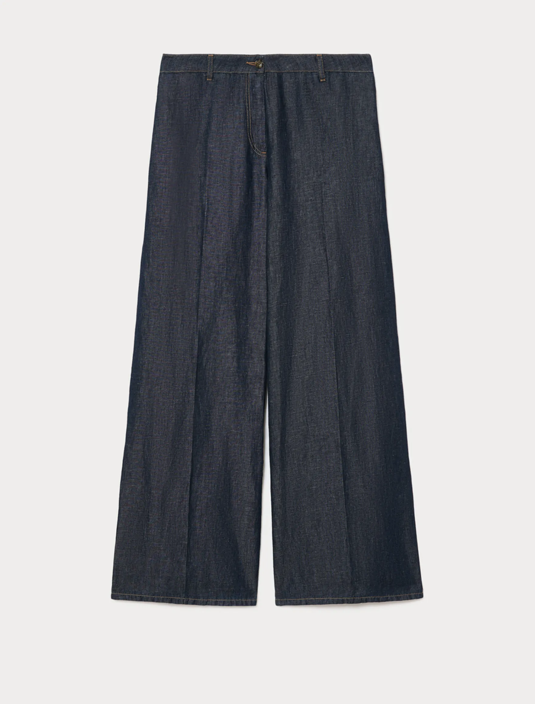 Pantaloni in denim di cotone e lino - BLU