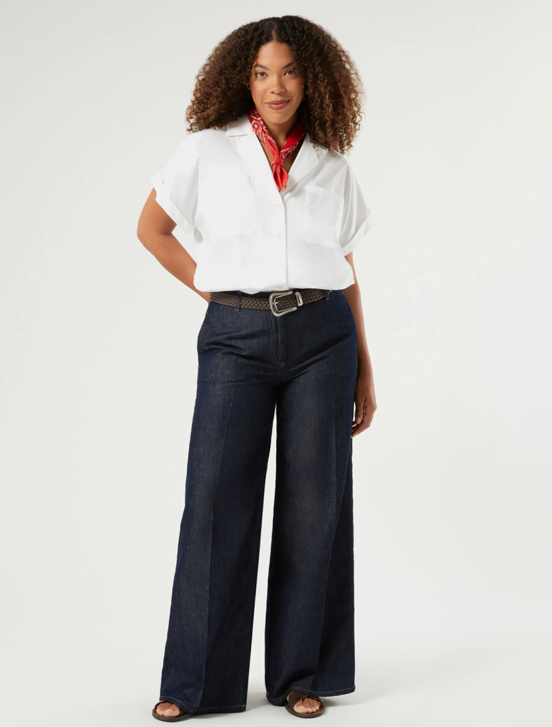 Pantaloni in denim di cotone e lino - BLU