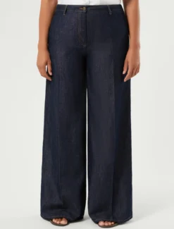 Pantaloni in denim di cotone e lino - BLU