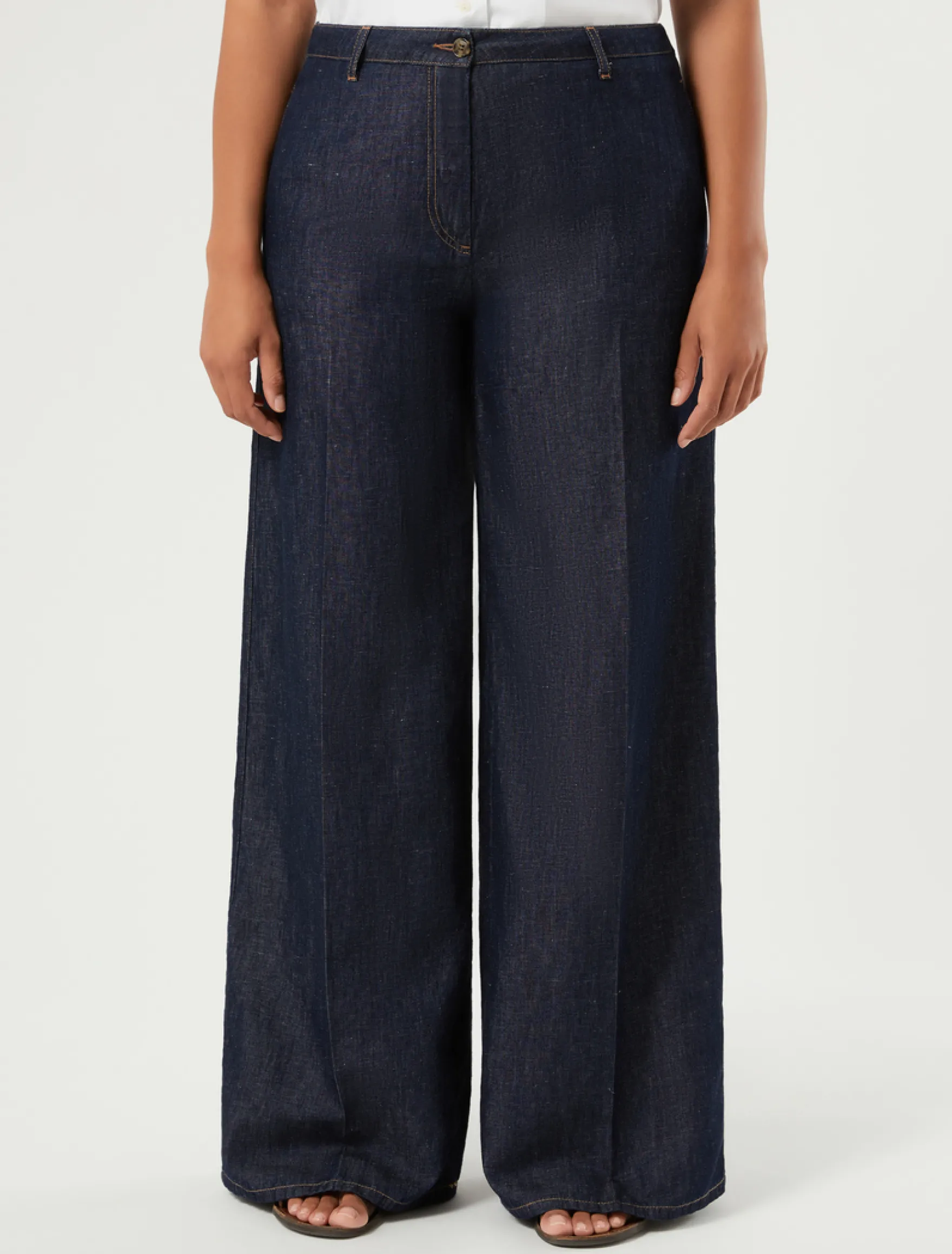 Pantaloni in denim di cotone e lino - BLU