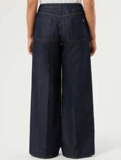 Pantaloni in denim di cotone e lino - BLU