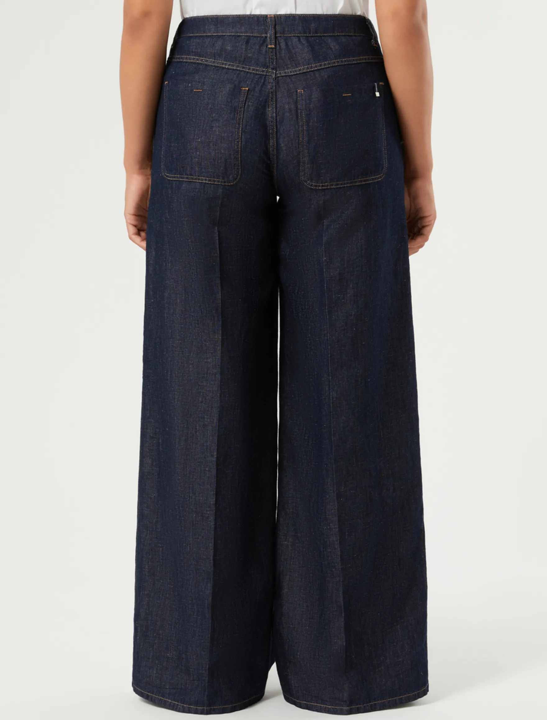 Pantaloni in denim di cotone e lino - BLU