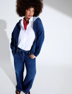 Pantaloni in felpa denim stretch - BLU NOTTE