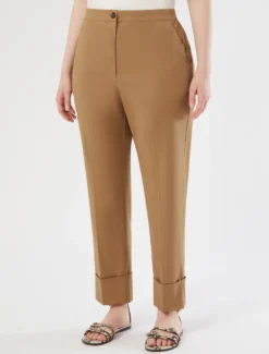 Pantaloni in gabardina di cotone - MARRONE BEIGE