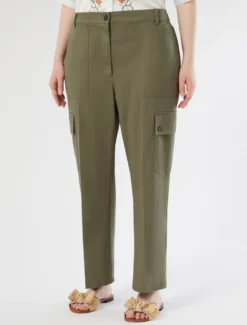 Pantaloni in gabardina di cotone - VERDE OLIVA